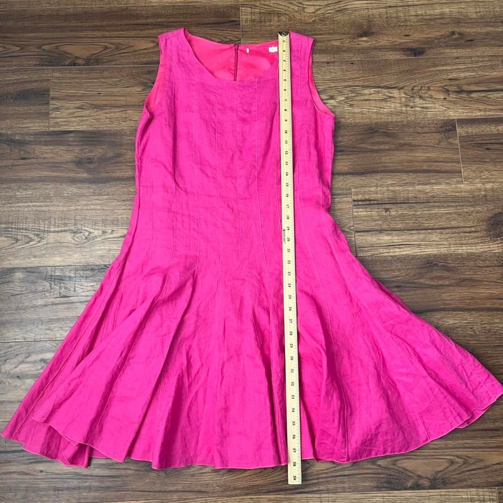 J Crew Pink 100% Linen Fit Flare High Neck Dress Women 8 Summer Coastal Preppy - Picture 2 of 6
